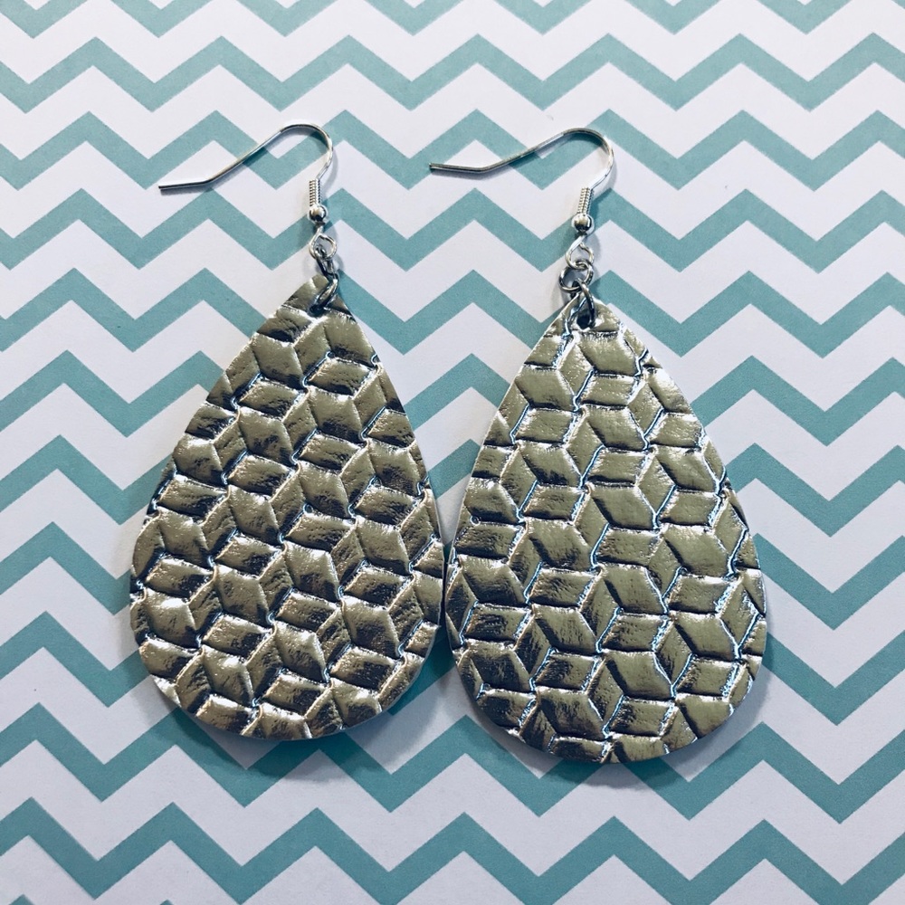 Silver Faux Leather Drop Earrings